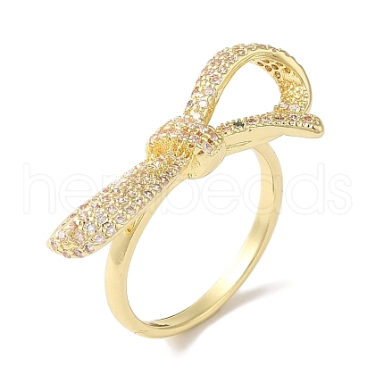 Bowknot Brass Micro Pave Clear Cubic Zirconia Finger Rings for Women RJEW-C098-30G-1