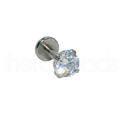304 Stainless Steel Clear Cubic Zirconia Internally Threaded Labrets For Women Men WGF4990-04-1