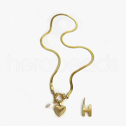 304 Stainless Steel Letter and Heart Pendant Necklaces for Women FS-WG694DF-08-1