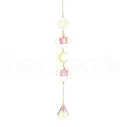 Wire Wrapped Nuggets Natural Quartz Rhombus Hanging Ornaments HJEW-JM02394-1