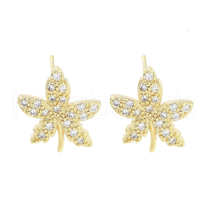 Brass Micro Pave Clear Cubic Zirconia Stud Earrings for Women EJEW-S217-D06-1