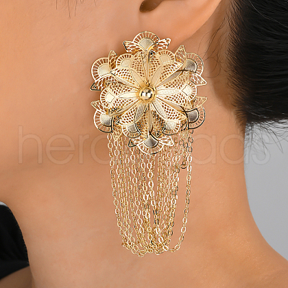 Brass Flower with Chain Charm Dangle Stud Earrings BB5682-1