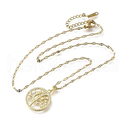 Brass Micro Pave Clear Cubic Zirconia Tree of Life Pendants NJEW-H066-01B-G-1