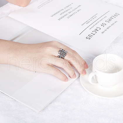 Roman Numerals 304 Stainless Steel & Crystal Rhinestone & Natural Shell Finger Rings FS-WGD9A22-13-1