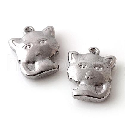Tarnish Resistant 201 Stainless Steel Kitten Charms STAS-Q195-13-1