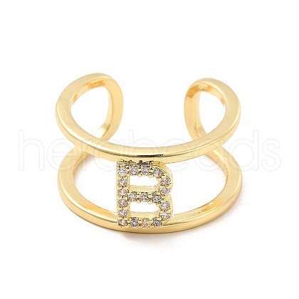 Clear Cubic Zirconia Initial Letter Open Cuff Ring RJEW-A012-01G-B-1
