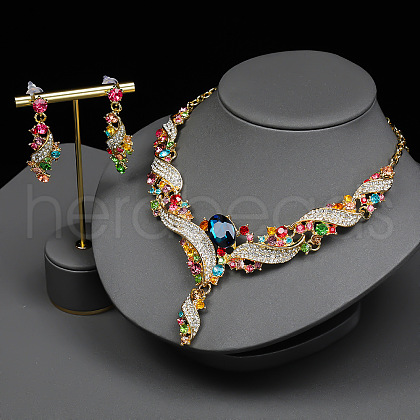 Twist Zinc Alloy Rhinestone & Glass Pendant Necklaces & Stud Dangle Earrings Sets FS-WGA0BF7-02-1