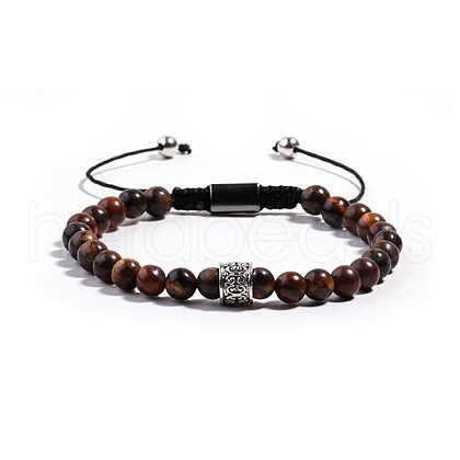 Natural Tiger Eye Round Braided Bead Bracelets for Women Men PM4065-1-1