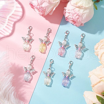 Angel Glass Pearl Round Bead Pendant Decorations HJEW-JM03334-1