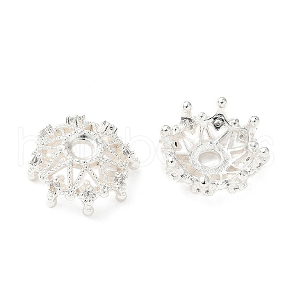 Flower Brass Micro Pave Clear Cubic Zirconia Bead Caps KK-A254-01B-S-1
