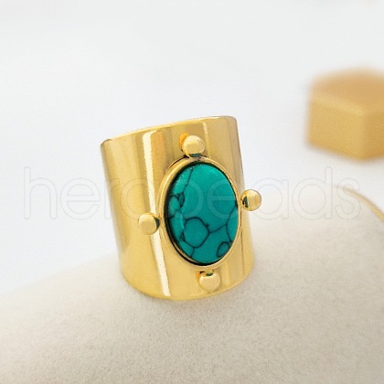 204 Stainless Steel with Synthetic Turquoise Cuff Rings FS-WG1A4E8-06-1