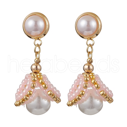 Glass Seed Bead Shell Shape Dangle Stud Earrings EJEW-MZ00273-1