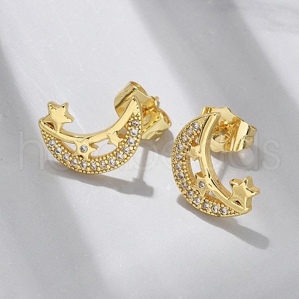 Brass Micro Pave Clear Cubic Zirconia Stud Earrings EJEW-D305-21G-02-1