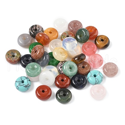 Natural & Synthetic Mixed Gemstone Donut/Pi Disc Charms G-M454-01A-1