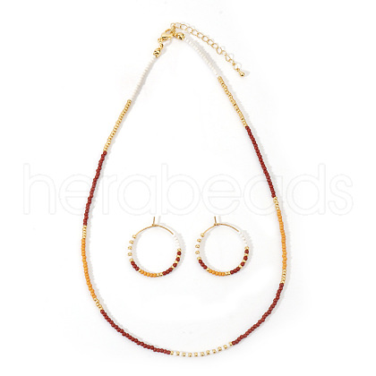 Bohemian Style Glass Beaded Hoop Earrings & Necklaces Sets for Women ET6451-1-1