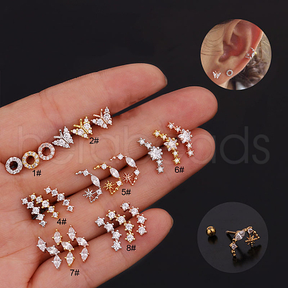 316L Surgical Stainless Steel Micro Pave Clear Cubic Zirconia Cartilage Earrings WG14BE9-05-1