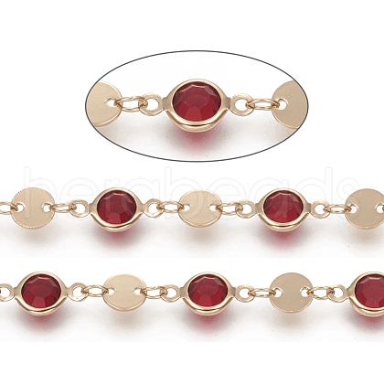 Handmade Flat Round Glass Beaded Chains CHC-G008-04LG-02-1