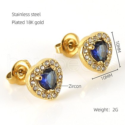 304 Stainless Steel Cubic Zirconia Stud Earrings FS-WGD0B7C-19-1