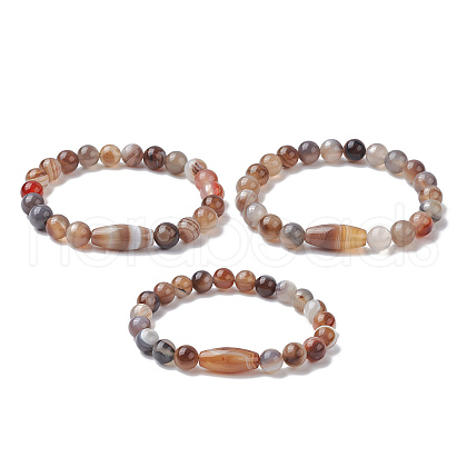 Natural Banded Agate Oval Beaded Stretch Bracelets BJEW-JB09913-1