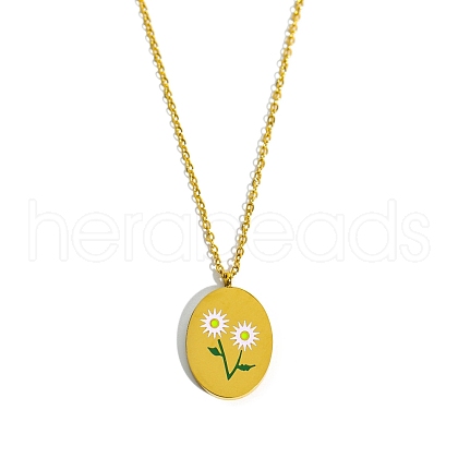 Birth Month Flower Style Stainless Steel Oval Pendant Necklace PW-WG38206-04-1