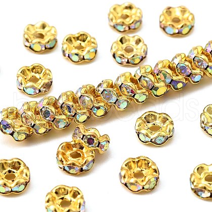Brass Rhinestone Spacer Beads RB-A014-L6mm-28G-1