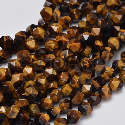 Faceted Natural Tiger Eye Beads Strands G-K066-01-6mm-1