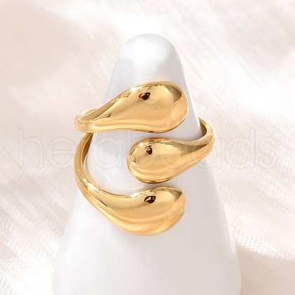 Teardrop 304 Stainless Steel Open Cuff Rings RJEW-R018-01G-01-1