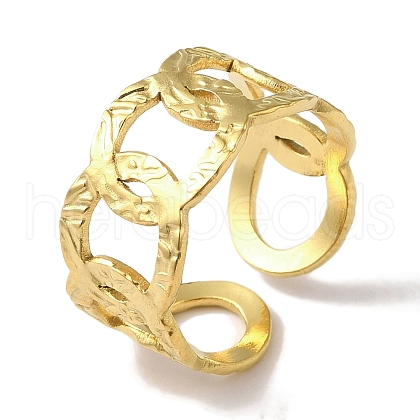PVD Vacuum Plating 201 Stainless Steel Curb Chain Open Cuff Rings for Women RJEW-C092-16G-1