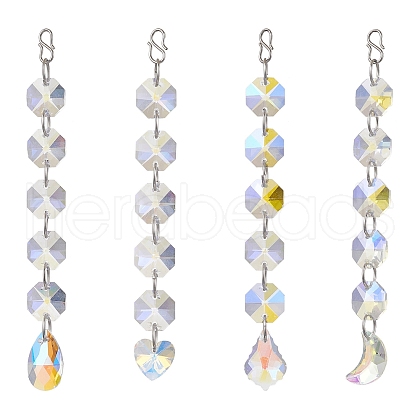 Christmas Glass Octagon Beads Hanging Suncatchers HJEW-JM02269-1