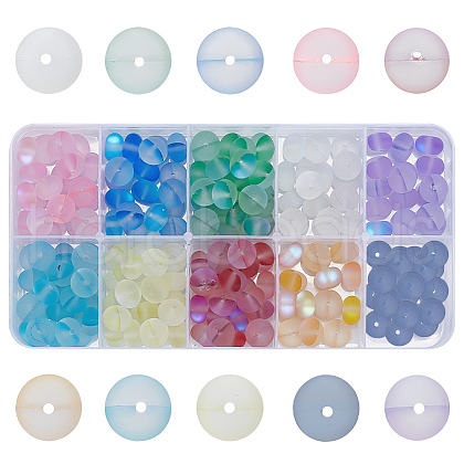ARRICRAFT 200Pcs 10 Colors Frosted Transparent Glass Beads FGLA-AR0001-03-1