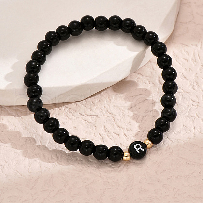 Alloy Resin Round Beaded Stretch Bracelets WG611D6-18-1