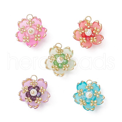 Handmade Glass Seed Beaded Sakura Pendants PALLOY-MZ00763-1