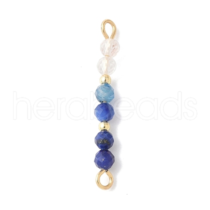Faceted Round Natural Quartz Crystal & Lapis Lazuli & Kyanite Beaded Connector Charms PALLOY-JF03530-02-1