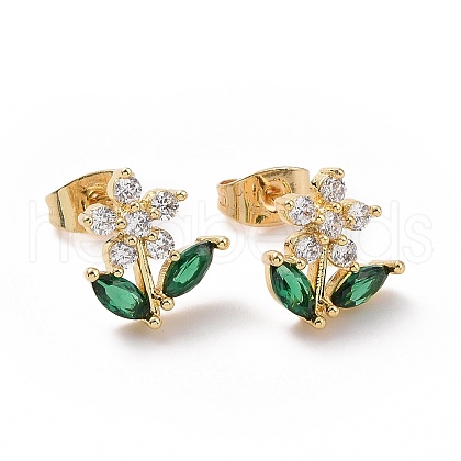 Green Cubic Zirconia Flower of Life Stud Earrings EJEW-I280-02G-1