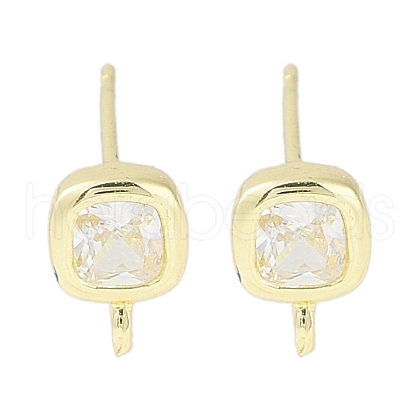 Brass Pave Clear Cubic Zirconia Stud Earring Findings KK-F875-01G-1