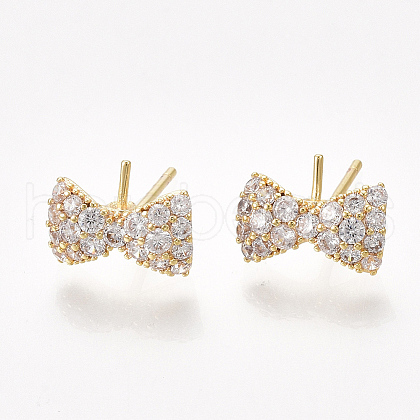 Brass Cubic Zirconia Stud Earring Findings KK-S350-382-1