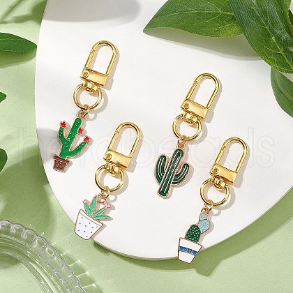 Cactus Alloy Enamel Pendant Decorations HJEW-JM02887-1