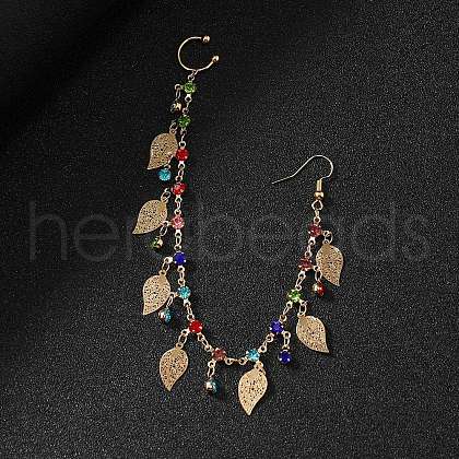 Alloy Colorful Rhinestone Clip on Nose Rings with Leaf Tassel Chain to Dangle Earrings FS-WGA18AA-04-1