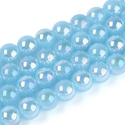 Electroplate Imitation Jade Glass Beads Strands GLAA-T032-J8mm-AB04-1