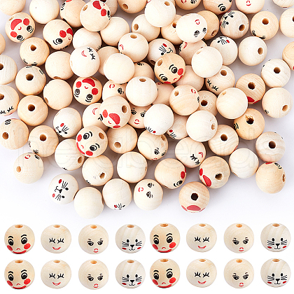 Gorgecraft 100Pcs 4 Styles Printed Wood European Beads WOOD-GF0002-07-1