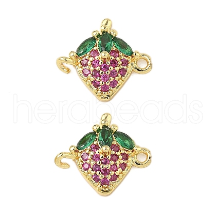 Brass Pave Green & Hot Pink Cubic Zirconia Fruit Connector Charms KK-Z109-01G-02-1