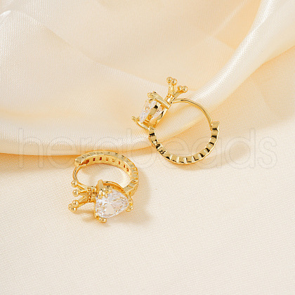 Fashionable Brass Clear Cubic Zirconia Heart with Crown Hoop Earrings CI1421-1-1