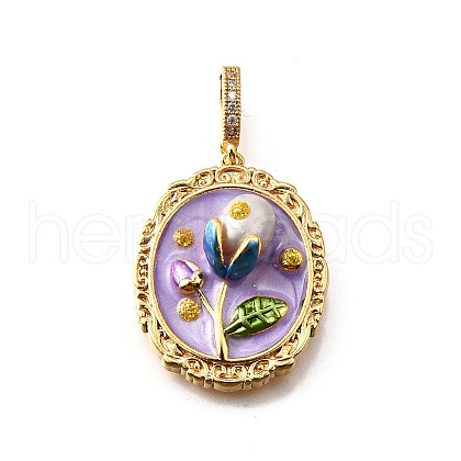 Brass Micro Pave Cubic Zirconia & Enamel Pendants KK-R222-08G-03-1