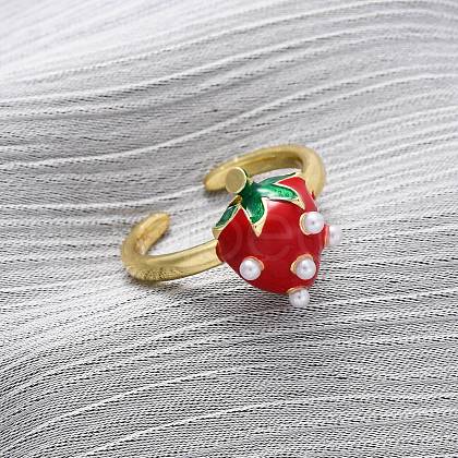 Brass Enamel Open Cuff Rings for Women RJEW-U057-19A-G-1