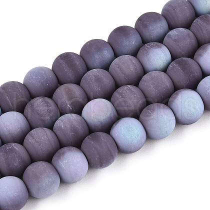Frosted Opaque Glass Beads Strands GLAA-T032-P8mm-MBB15-1