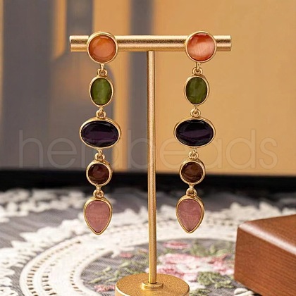 Oval with Teardrop Alloy Resin Dangle Stud Earrings FS-WG7FB0B-01-1