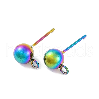 Rainbow Color 304 Stainless Steel Ball Stud Earring Post STAS-C043-65C-M-1