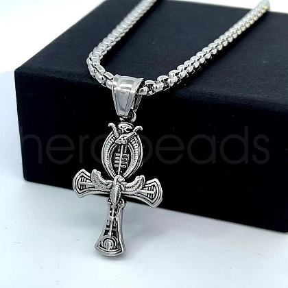 Greek Stainless Steel Ankh Egyptian Hip Hop Cross Pendant Necklaces for Men FC7739-1