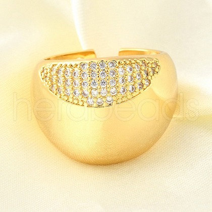 Brass Micro Pave Cubic Zirconia Open Cuff Rings for Women RJEW-K292-09G-1