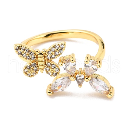 Brass Micro Pave Cubic Zirconia Cuff Ring RJEW-F116-29G-1